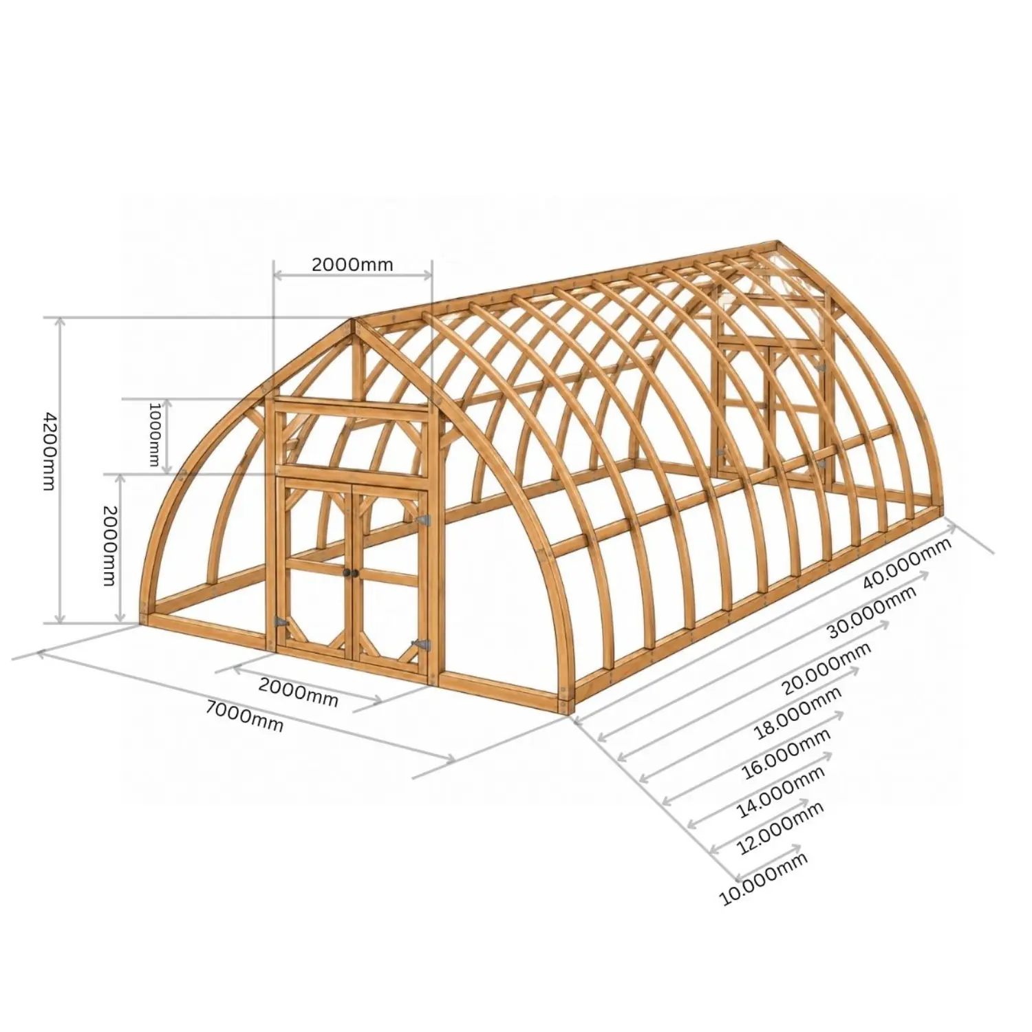 Gewächshausrahmen Holz 700 (70-280m²) – Bild 2